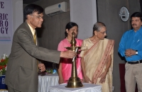 Dr. K.M. Meheriya (HOD Pediatrics, Civil Hospital) lighting the inaugural lamp